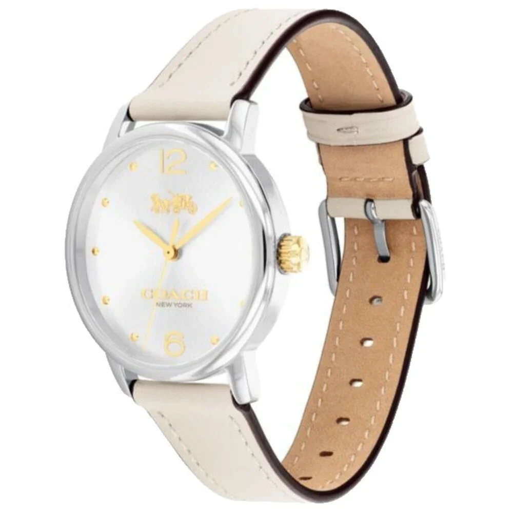 COACH GRAND 14504453 SILVER WHITE LOGO DIAL LEATHER STRAP 36MM WOMEN'S WATCH
